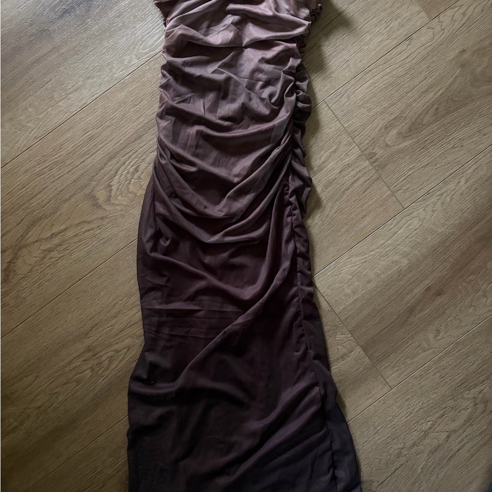 Ruched Sheer tube top dress in ombré brown